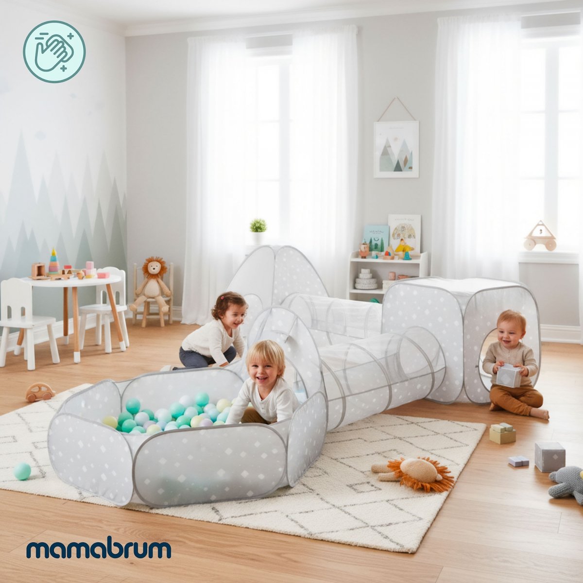 Duży zestaw do zabawy 5 w 1 - dwa namioty, tunele, basen na piłki - plac zabaw dla dziecka do pokoju i ogrodu, labirynt