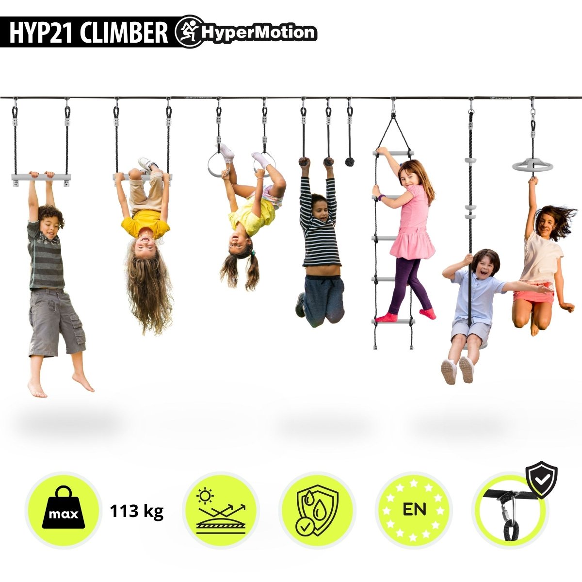 Tor przeszkód Ninja dla dzieci - zestaw slackline HyperMotion - 10 przeszkód