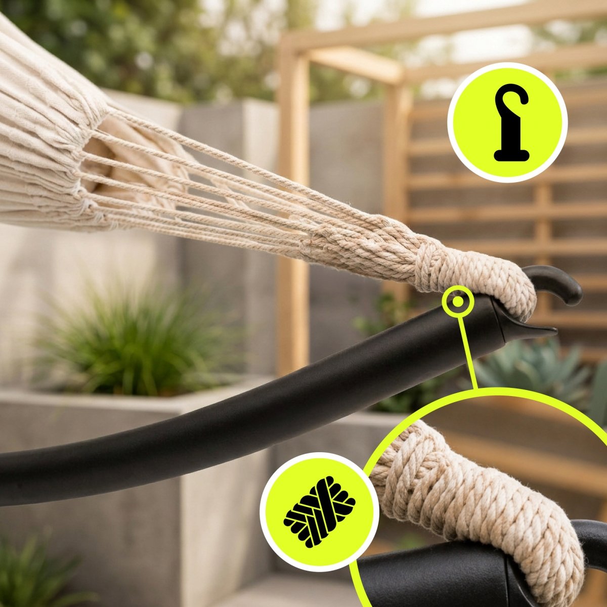 Zestaw hamak ogrodowy + stelaż metalowy łukowy – gotowa strefa relaksu