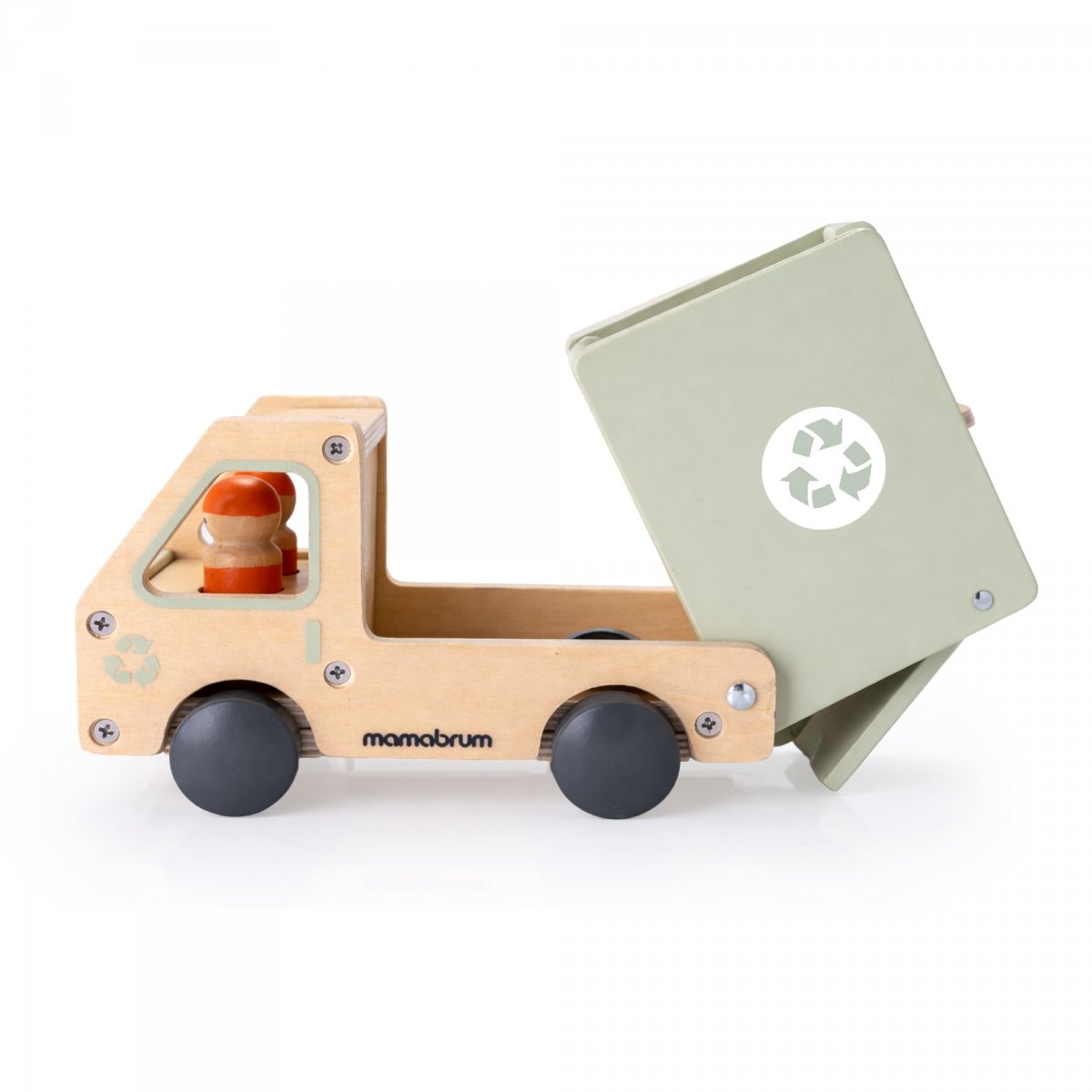 Drewniane auto do segregacji odpadów - śmieciarka z akcesoriami