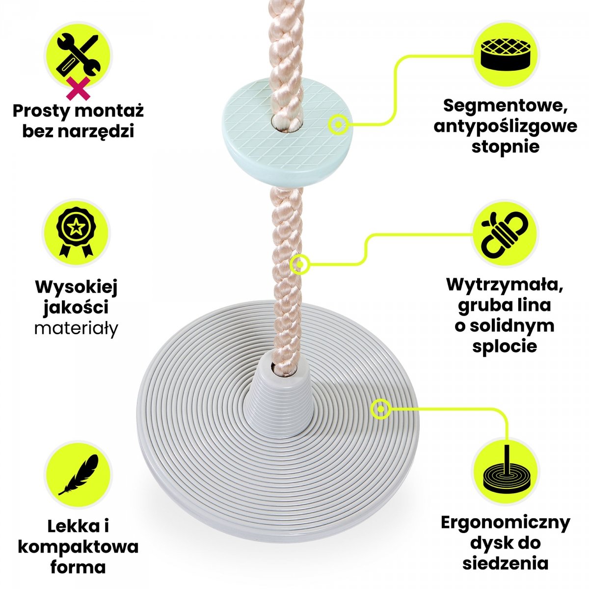Lina wspinaczkowa dla dzieci z dyskiem i uchwytami - huśtawka ogrodowa HyperMotion