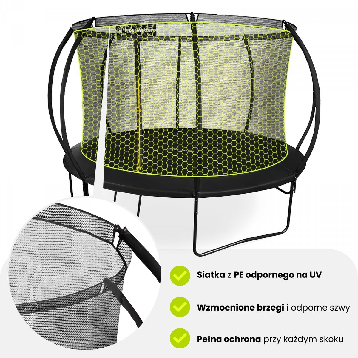 Trampolina ogrodowa XXL dla dzieci HyperMotion - 366 cm 12FT - z drabinką i siatką wewnętrzną - do domu i ogrodu - 150kg max