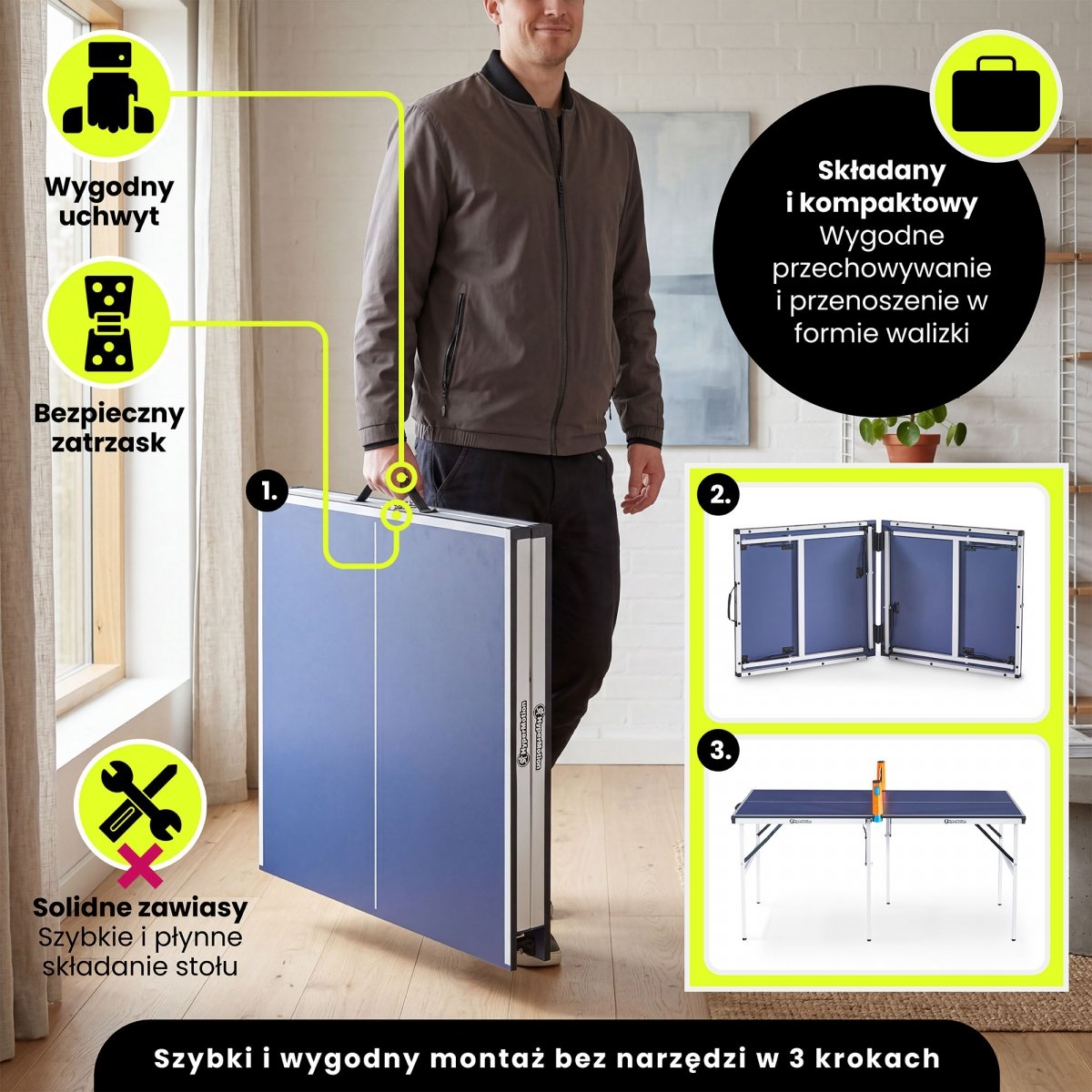 Przenośny, składany stół do ping ponga, Tenis stołowy Hyper Motion dla dzieci i młodzieży 152 x 73 x 69 cm