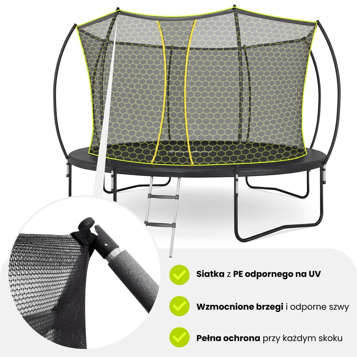 Trampolina ogrodowa XXL dla dzieci HyperMotion - 366 cm 12FT 2 - z drabinką i siatką wewnętrzną - do ogrodu