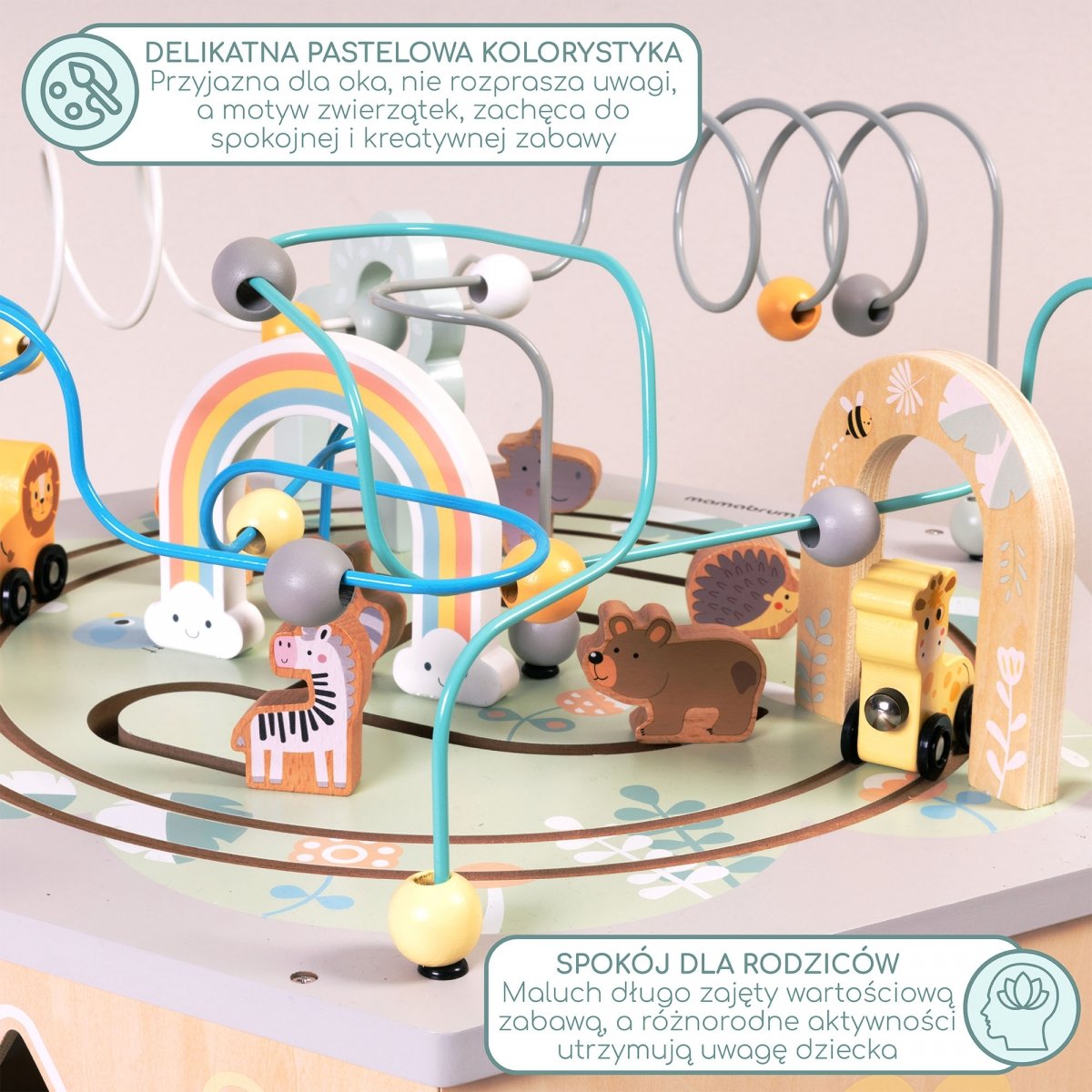 Duża Drewniana Kostka Edukacyjna - zabawka Montessori z magnetyczną kolejką i pętlami motorycznymi