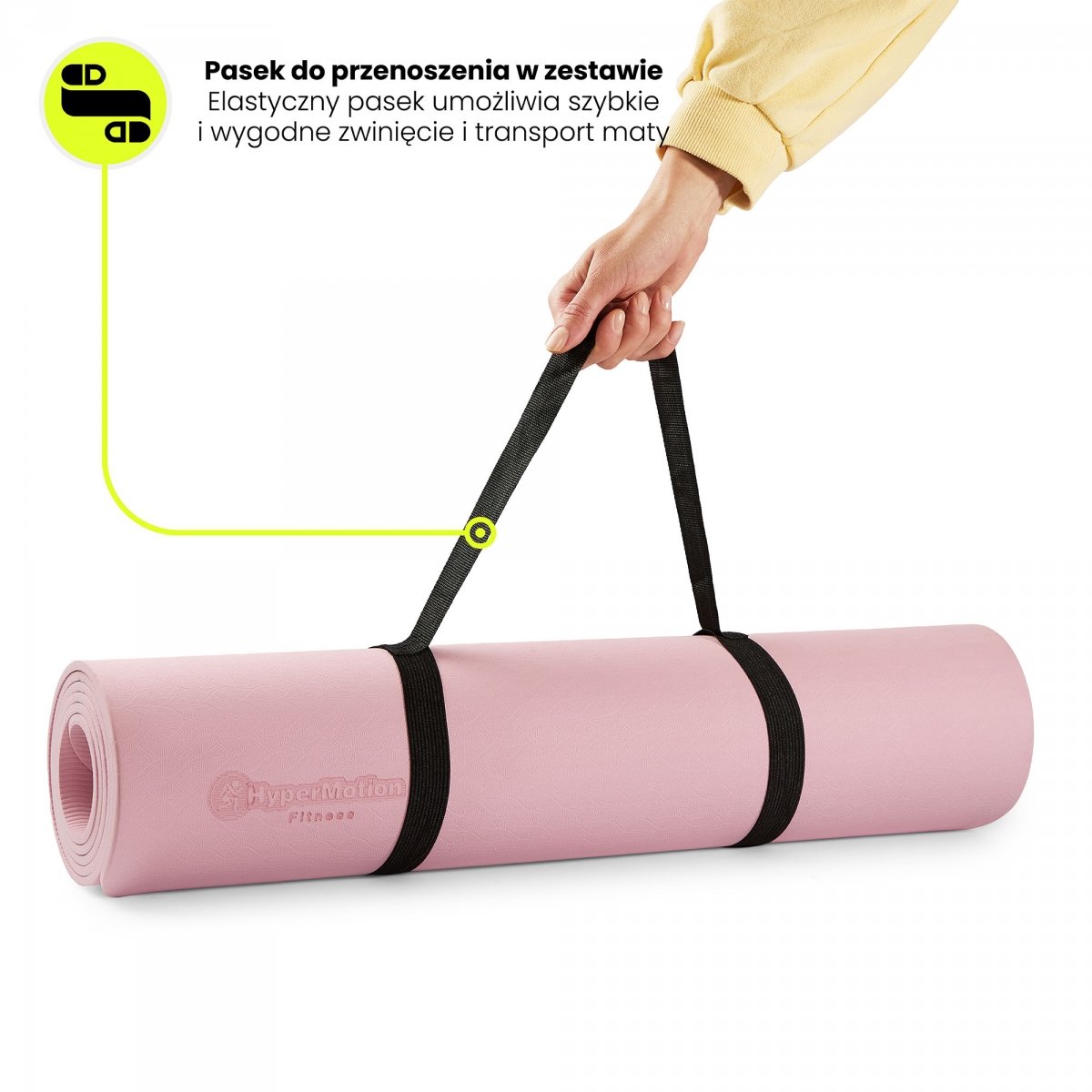 Mata do jogi i ćwiczeń HyperMotion Lotos TPE 6 mm z paskiem - 183 x 61 cm - różowa