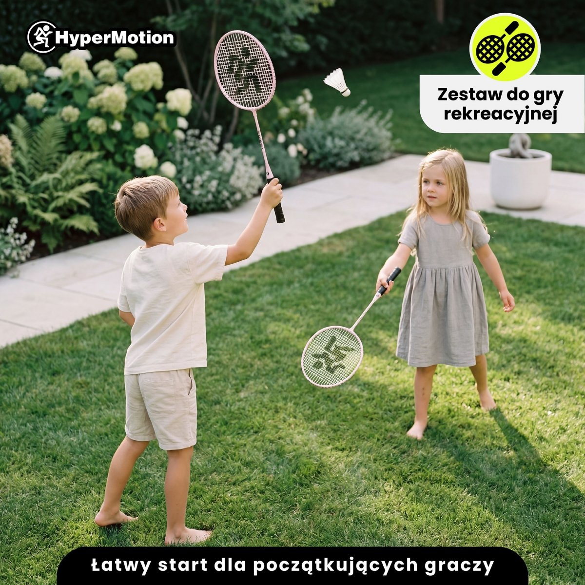 Zestaw rakiet do badmintona HyperMotion – 2 rakiety + pokrowiec, kolor różowy