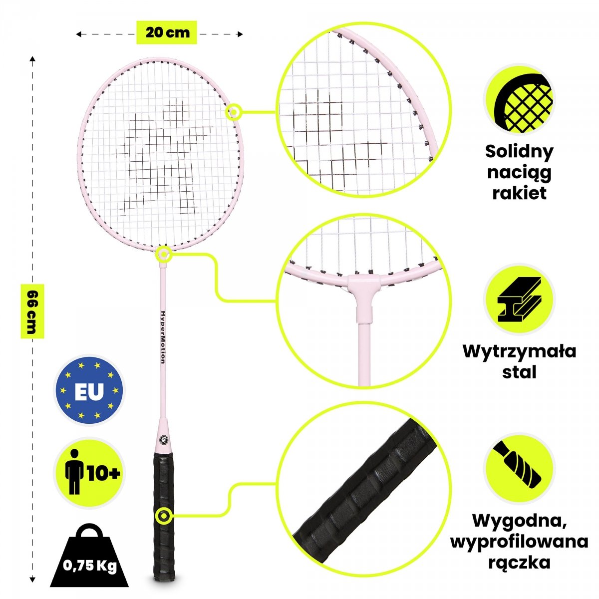 Zestaw rakiet do badmintona HyperMotion – 2 rakiety + pokrowiec, kolor różowy