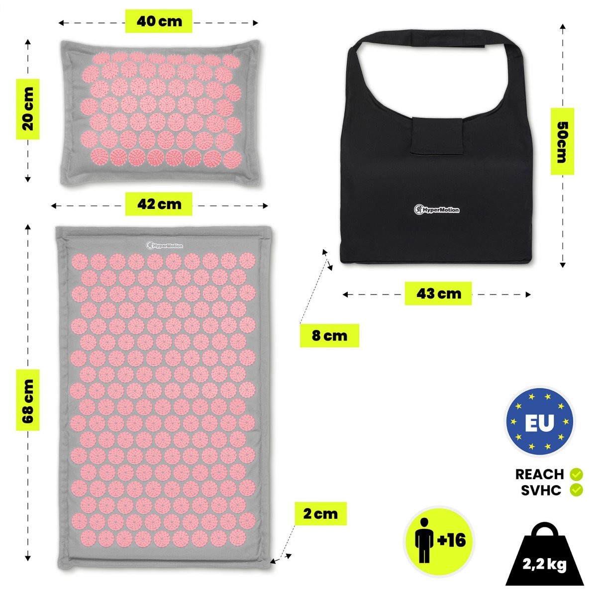 Mata do akupresury ECO lniana z włóknem kokosowym i poduszką z gryki – 68 cm HyperMotion szaro-różowa