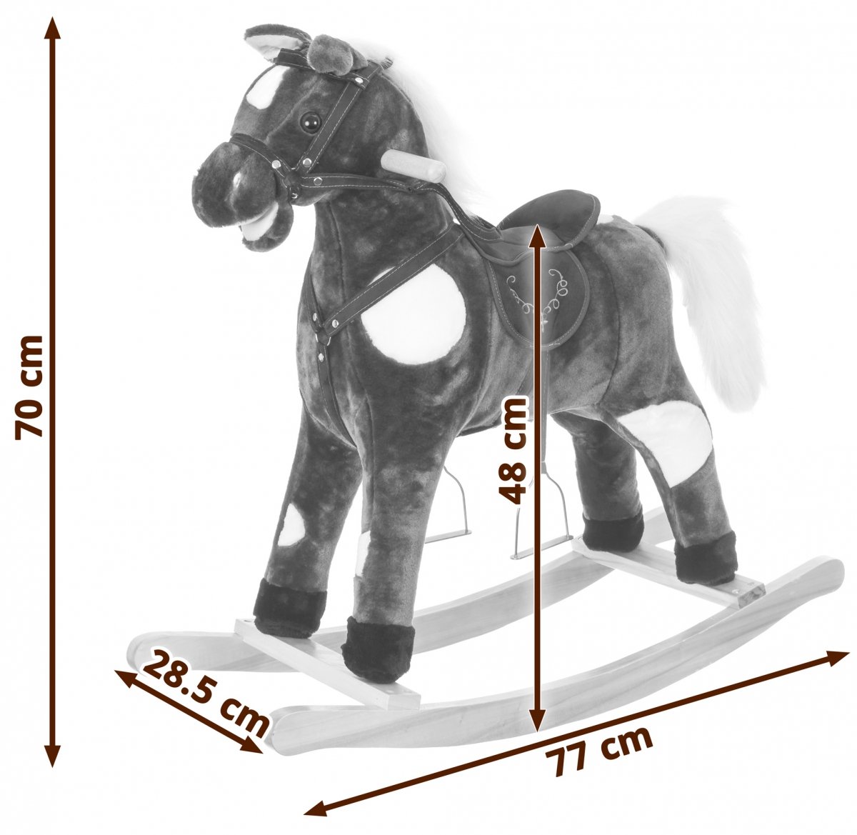 Interaktywny koń na biegunach - duży 70 cm - brązowy