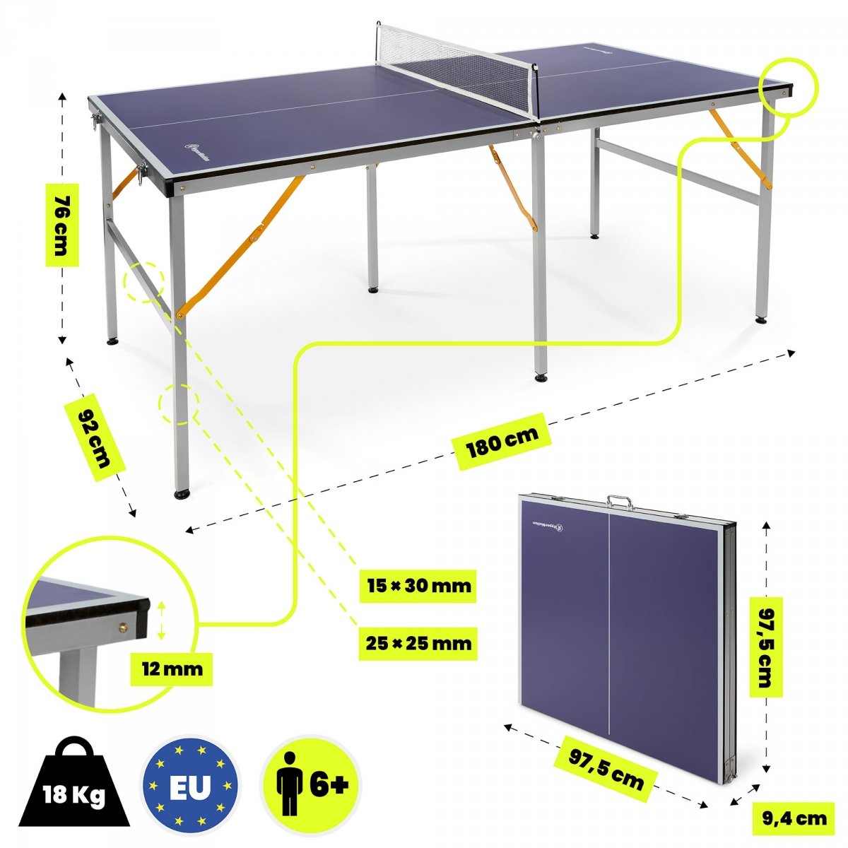 Przenośny, składany stół do ping ponga, tenis stołowy Hyper Motion dla dzieci i dorosłych