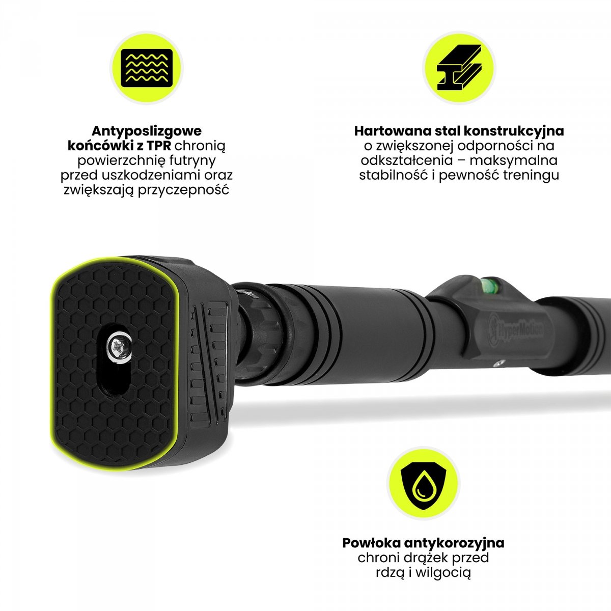 Drążek rozporowy do podciągania HyperMotion regulowany 74-100 cm, 200kg, czarny