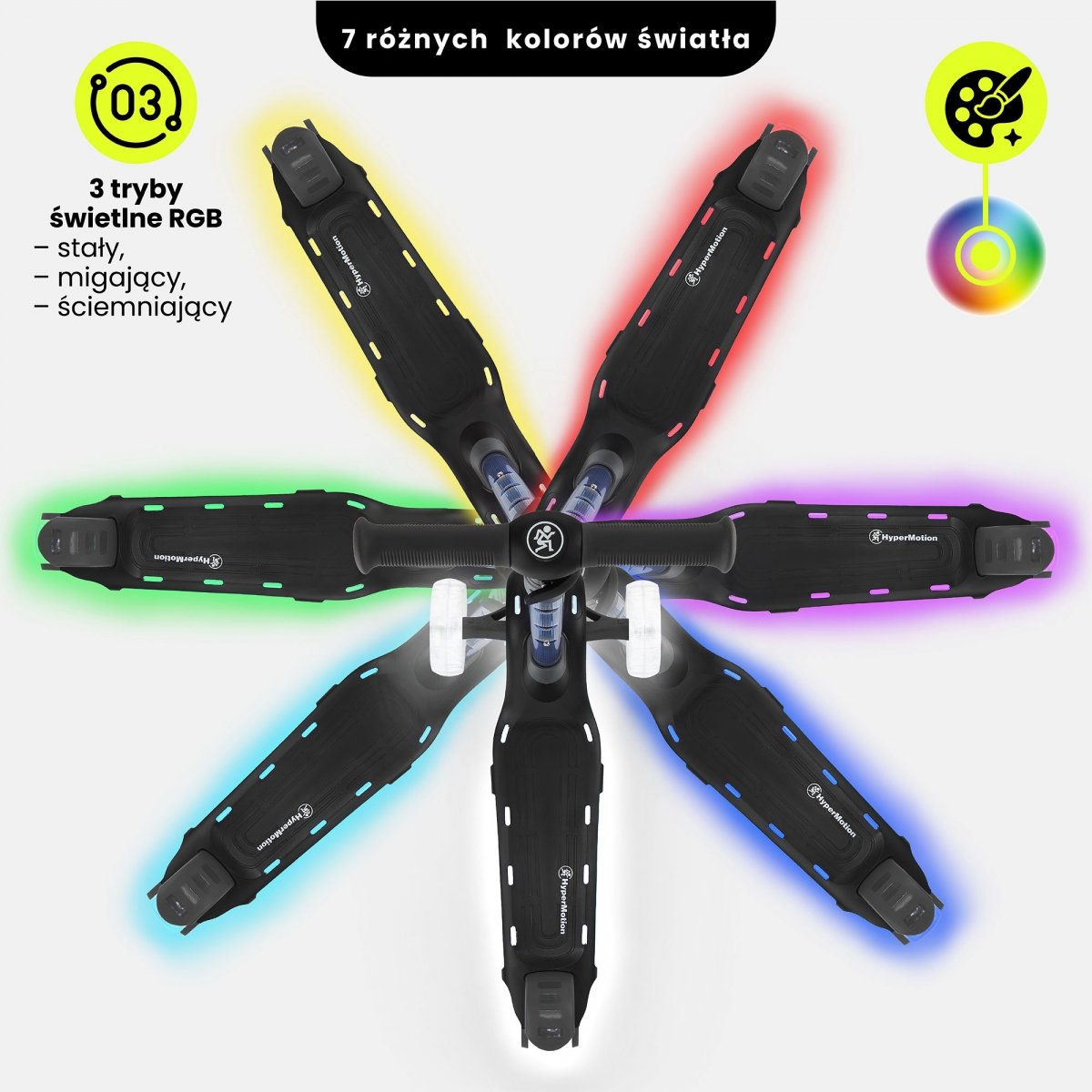 Hulajnoga balansowa HyperMotion BECKY - oświetlenie RGB LED, kolor czarny