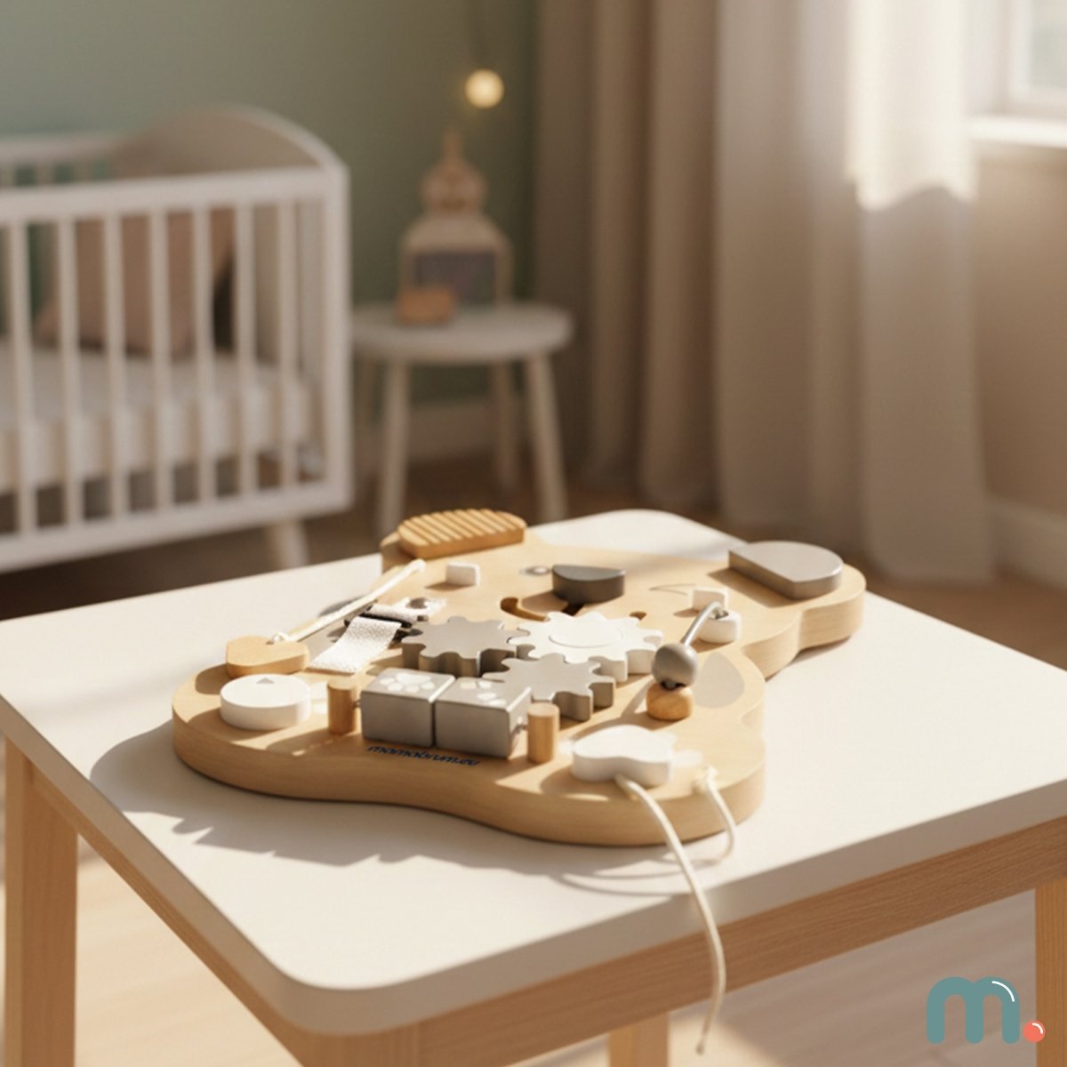 Drewniana tablica manipulacyjna Montessori 10 w 1 sensoryczna, edukacyjna - Miś