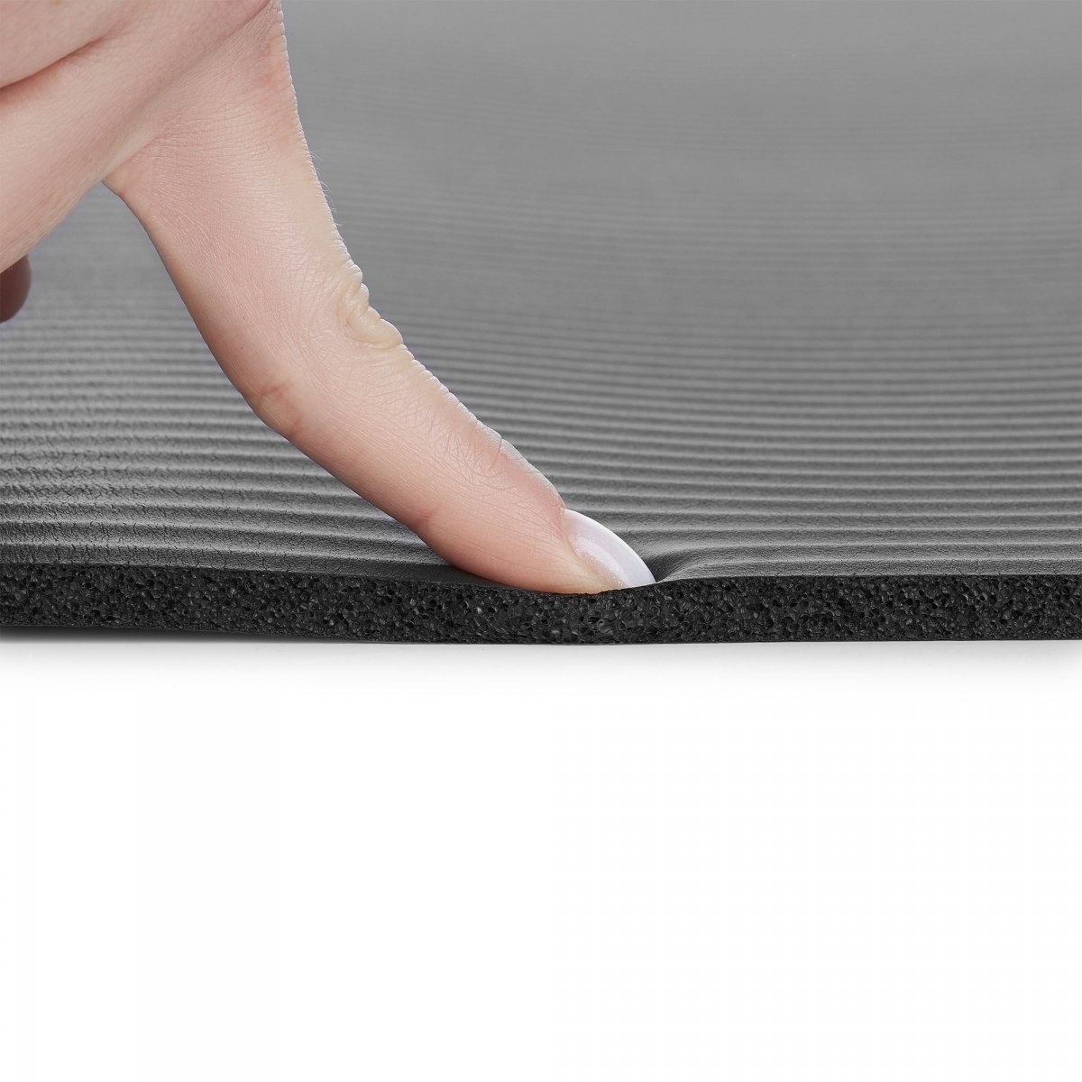 Mata do ćwiczeń fitness i jogi NBR z wielofunkcyjnym paskiem do ćwiczeń i przenoszenia - 183 x 61 x 0,8 cm HyperMotion - kolor czarny