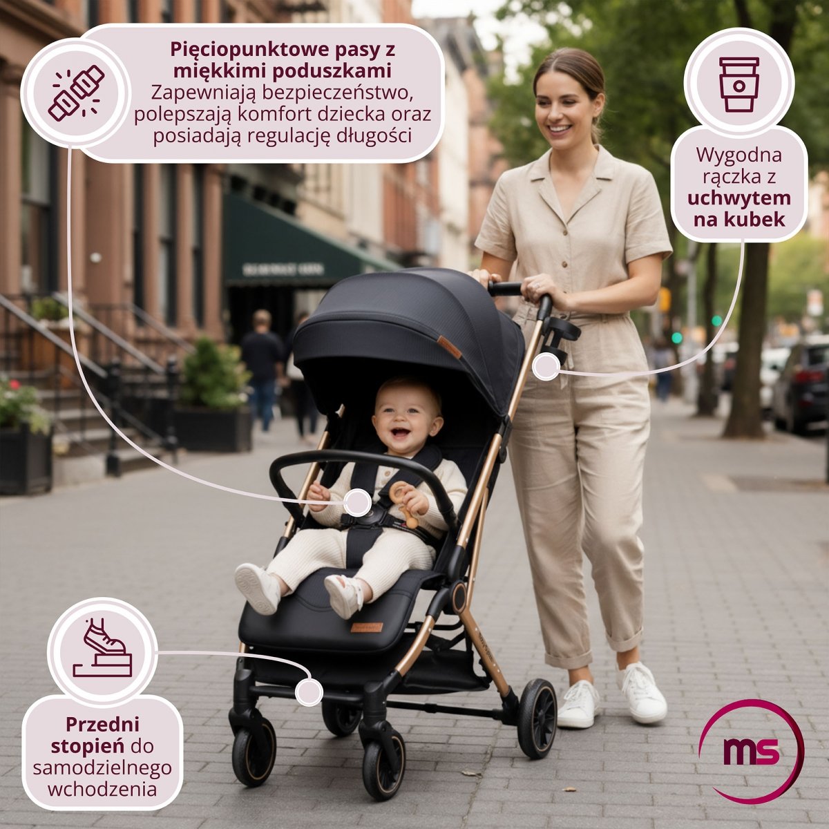 Wózek dziecięcy Spacerówka Moby-System LENA GOLD PRO z funkcją WALIZKI