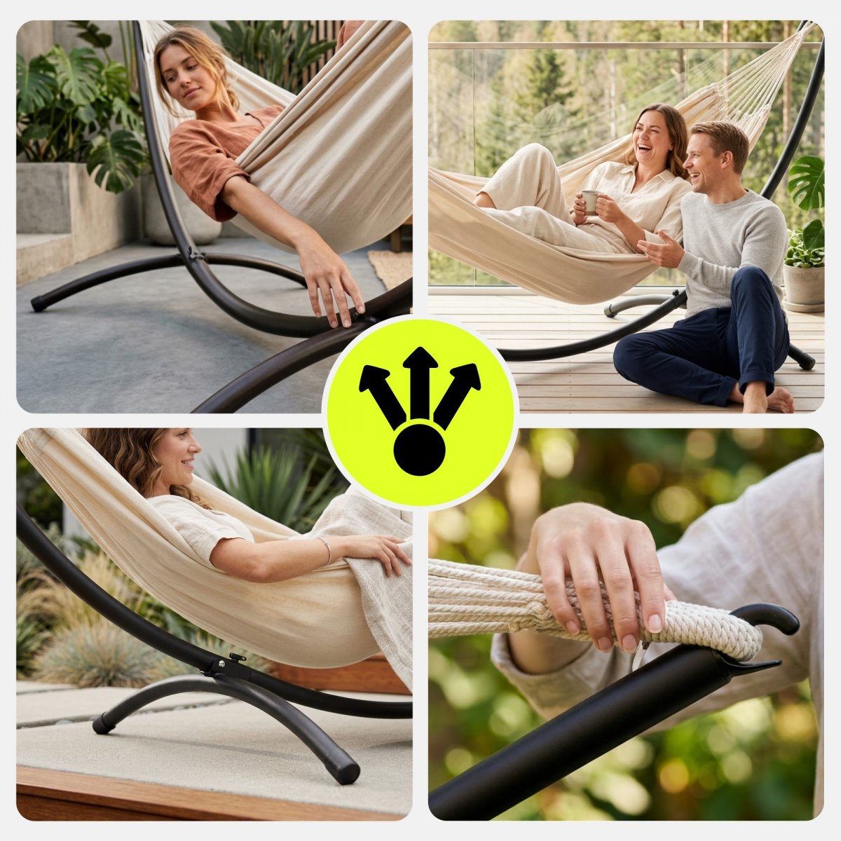 Zestaw hamak ogrodowy + stelaż metalowy łukowy – gotowa strefa relaksu