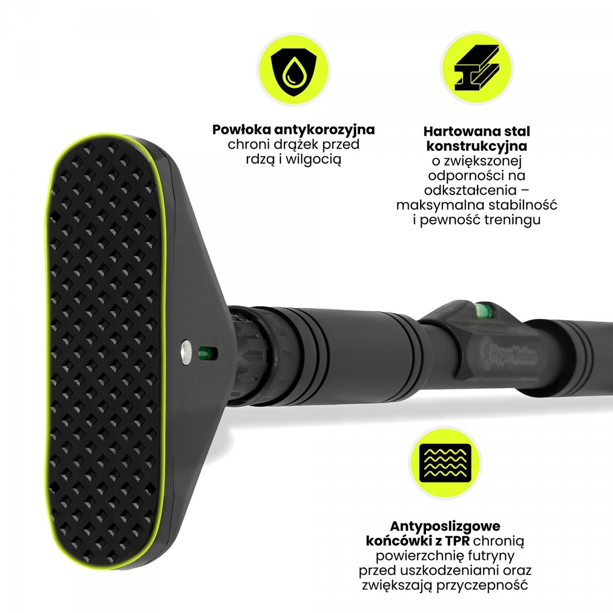 Drążek rozporowy do podciągania HyperMotion regulowany 70–100 cm, 200kg, czarny