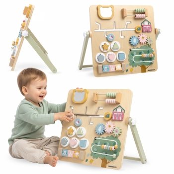Drewniana Tablica Manipulacyjna Montessori 8 w 1 ze stojakiem Sensoryczna, Edukacyjna - Farma 
