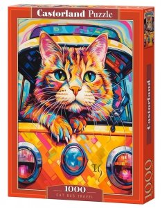 Puzzle 1000 Cat Bus Travel Castorland Kolorowy kot