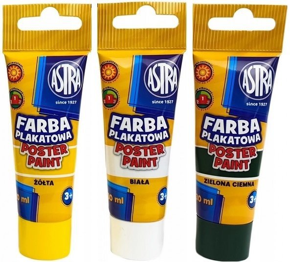 Farby plakatowe w tubach ASTRA 6 kolorów 30 ml. 83119900