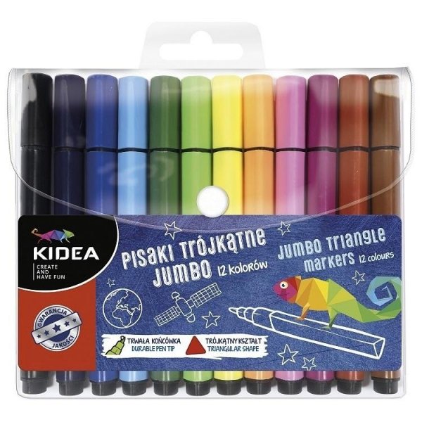 Pisaki Trójkątne JUMBO 12 kolorów Kidea
