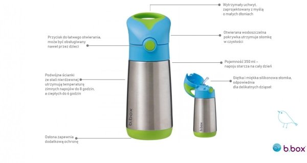 B.box Bidon termiczny ze słomką Termobutelka 350 ml Ocean Breeze
