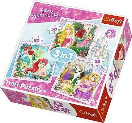 Ksieżniczki Disney Puzzle 3w1 Roszpunka Arielka i Aurora Trefl 34842