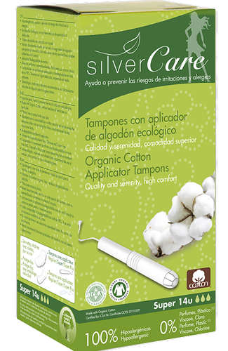 Masmi SILVER CARE ekologiczne tampony ze 100% bawełny organicznej SUPER z aplikatorem, 14 sztuk