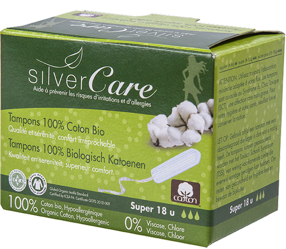 Masmi SILVER CARE tampony ze 100% bawełny organicznej SUPER bez aplikatora, 18 sztuk