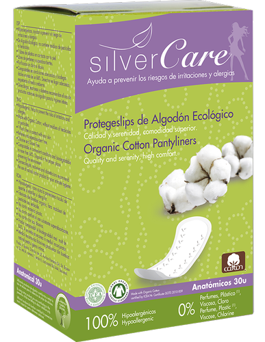 Masmi SILVER CARE wkładki higieniczne o anatomicznym kształcie ze 100% bawełny organicznej, 30 sztuk