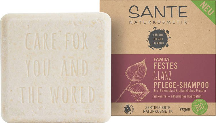 Sante Naturkosmetik FAMILY Szampon w kostce 2in1 nadający połysk z bio-brzozą i proteinami roślinnymi