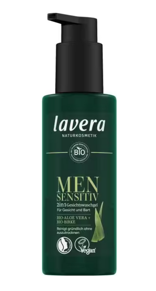 Lavera MEN SENSITIV Żel do mycia twarzy i zarostu z bio-aloesem i bio-brzozą