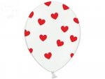 Balony 14 cali białe w czerwone serca 1szt