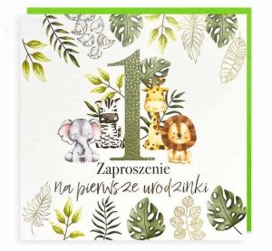 Zaproszenie na Pierwsze urodzinki - Roczek - Safari, zoo