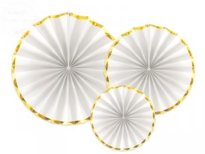 Rozety dekoracyjne białe ze złotą lamówką 3 szt