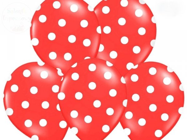 Balony czerwone w białe kropki 30 cm