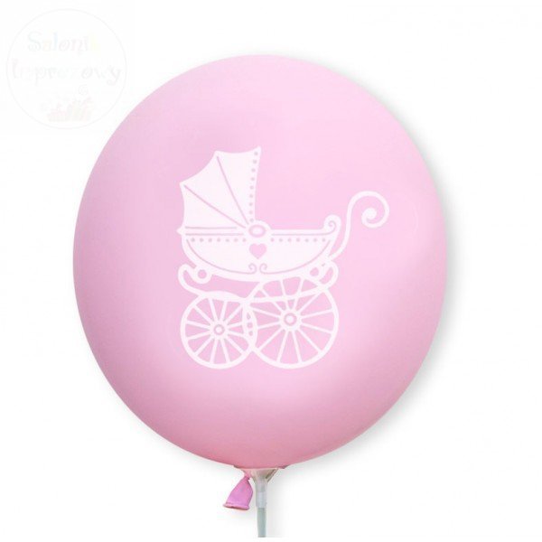 Balony różowe z białym wózeczkiem 12 cali - 30cm