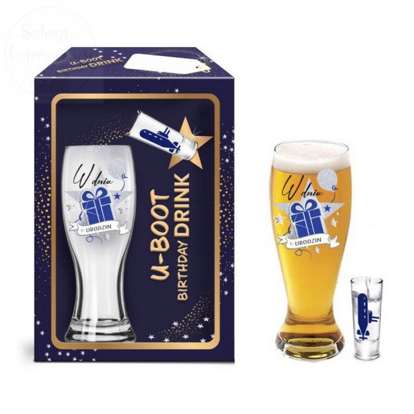 Szklanka do piwa + kieliszek W dniu urodzin