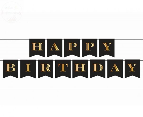 Girlanda czarna + złote litery Happy Birthday 250 cm