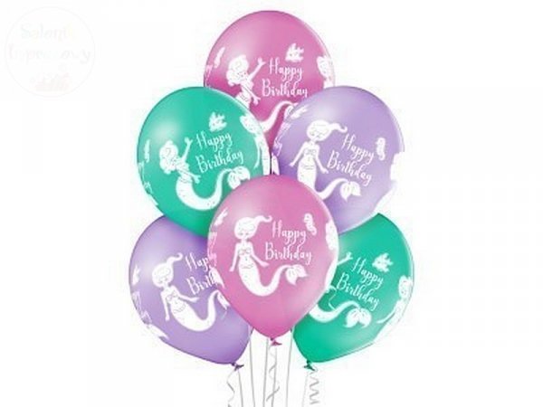 Balony 12 cali SYRENKA Happy Birthday mix kolor