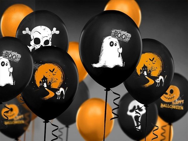 Balony 14 cali czarne z białym nadrukiem DUSZEK