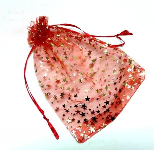 Torebka Tiulowa w  gwizadki czerwona 14x20cm