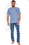 Niebieska piżama męska z krótkim rękawem i długimi spodniami Cornette Canyon