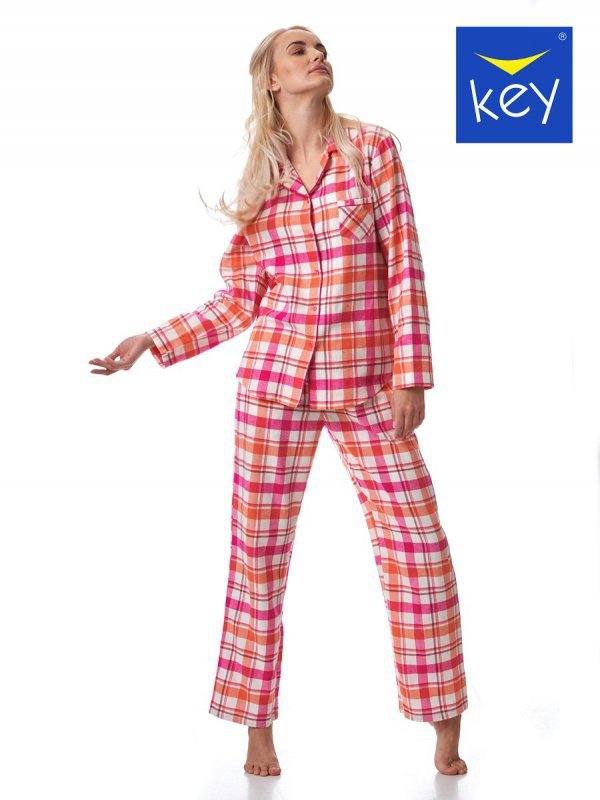 Flanelowa piżama damska rozpinana Key 437
