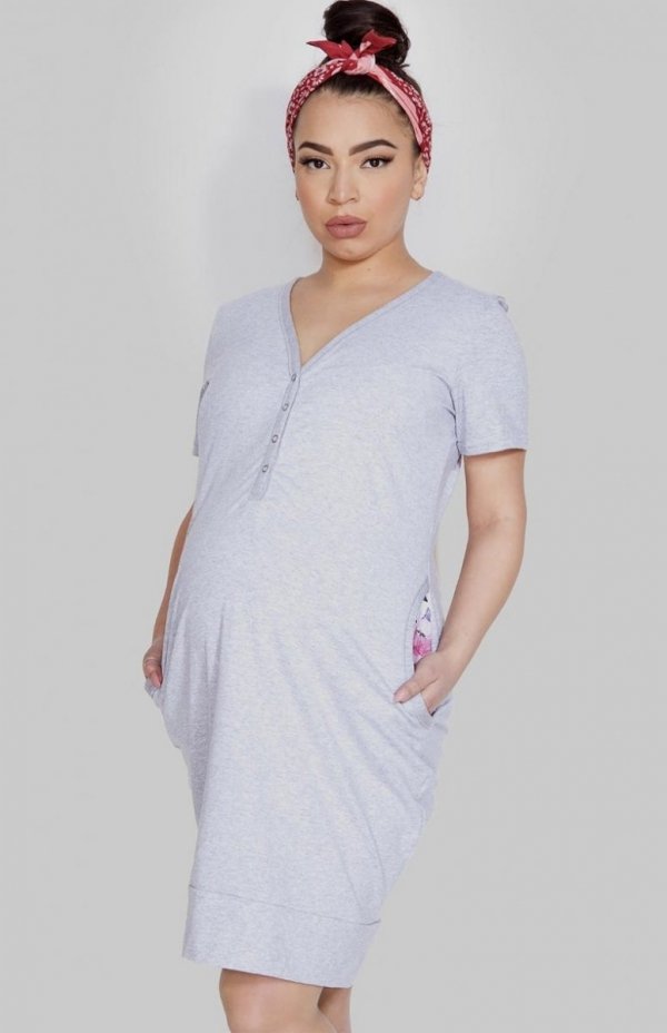 koszula nocna ciążowa rozpinana na zatrzaski mitex mama siwa