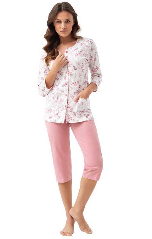 Różowa piżama damska z rozpinaną koszulką Luna 668 4XL