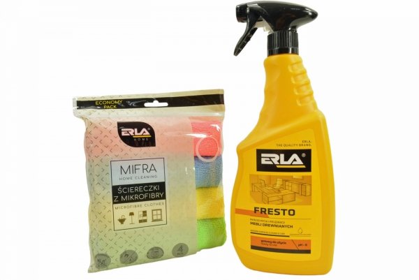 K2 ERLA FRESTO PŁYN DO CZYSZCZENIA MEBLI DREWNA + 4 ŚCIERECZKI Z MIKROFIBRY