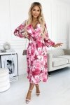 Sukienka Model 433-2 Gaja Dark Pink Flowerts/White - Numoco
