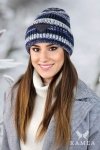 MUSCARI zimowa czapka damska w paski  z cekinami kolor jeans - Kamea